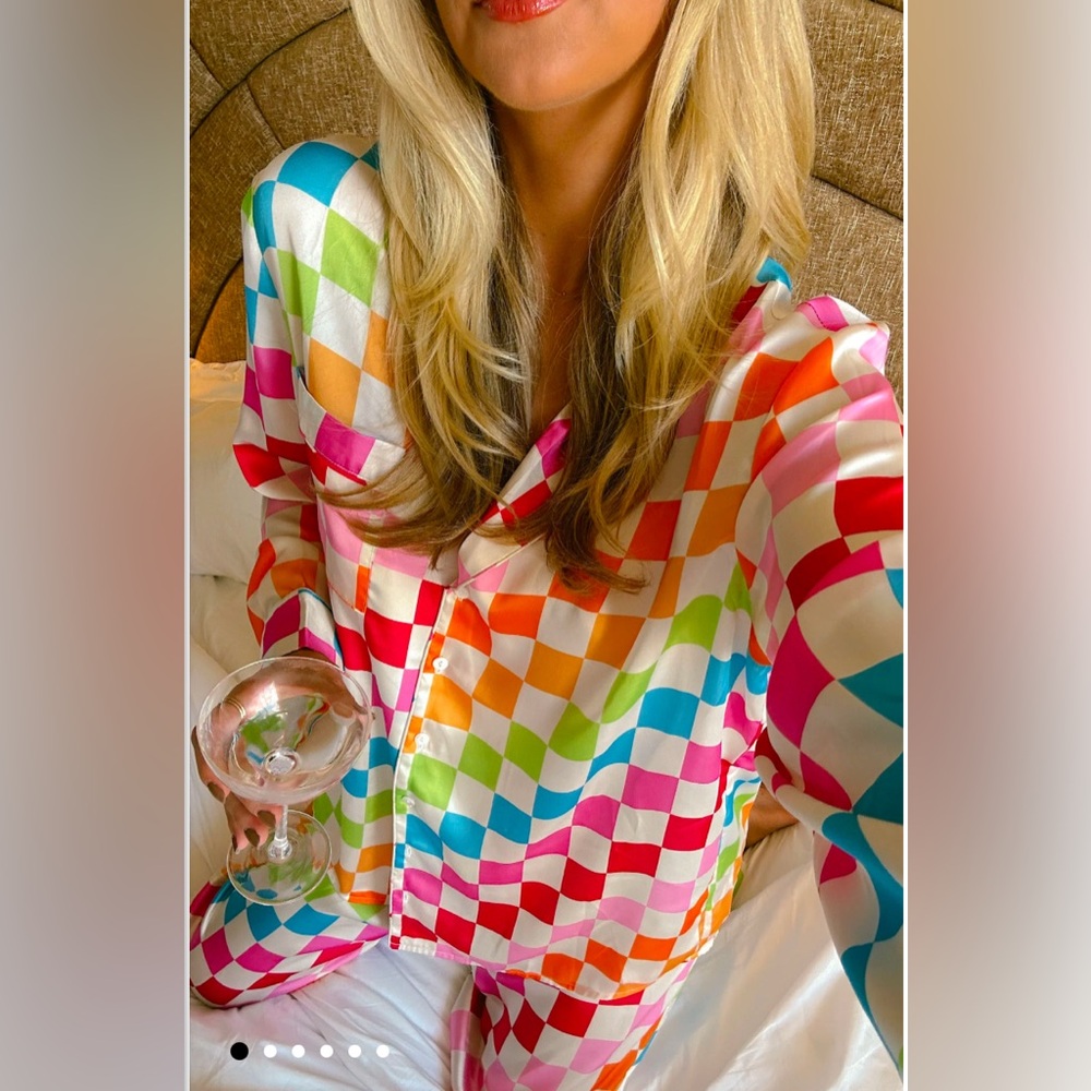 Show Me Your Mumu Rainbow Checker silky Classic PJ set size Small NWOT